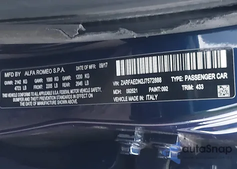 2018 Alfa Romeo Giulia Awd from USA, damaged, VIN ZARFAEDN2J7572888